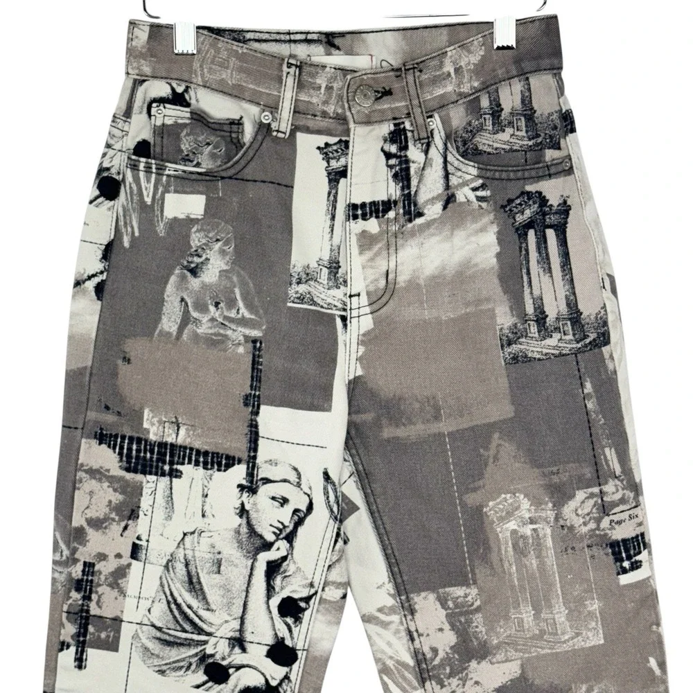 UO BDG High Waisted‎ Cowboy Jean Graphic Print straight leg Y2K retro Size 26